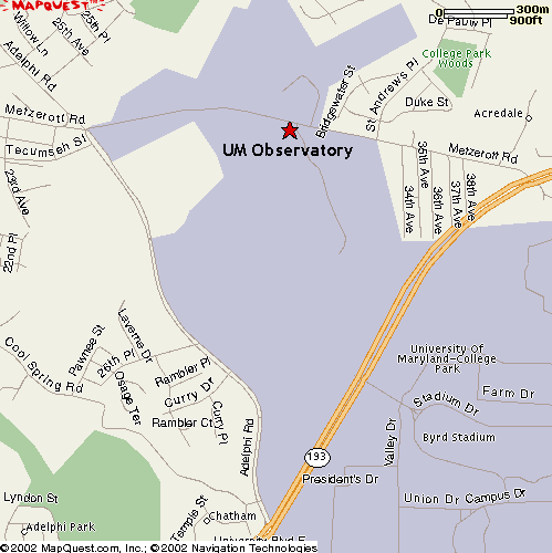 map of area around UMD Observatory