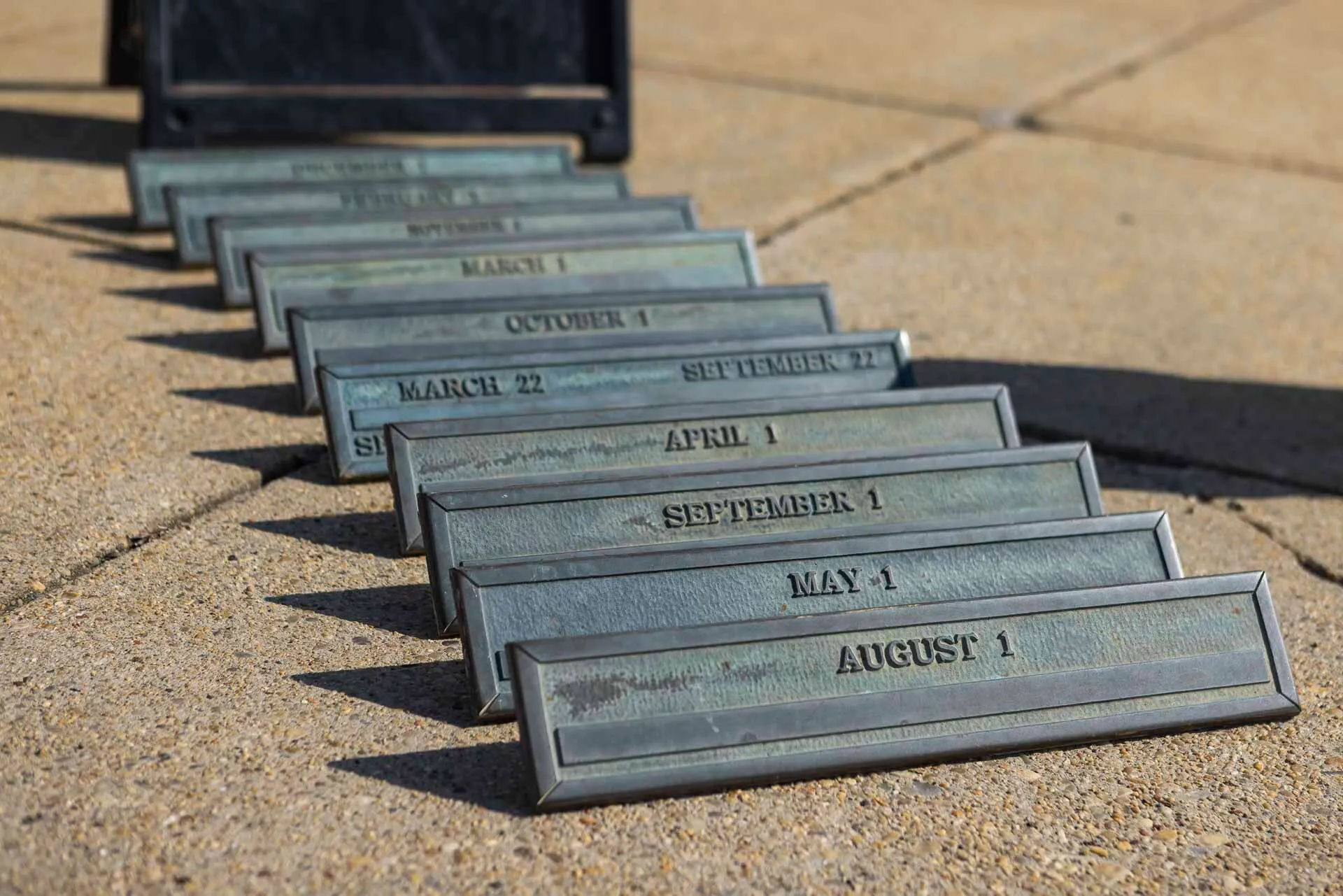 Month markers for the McKeldin Mall sundial