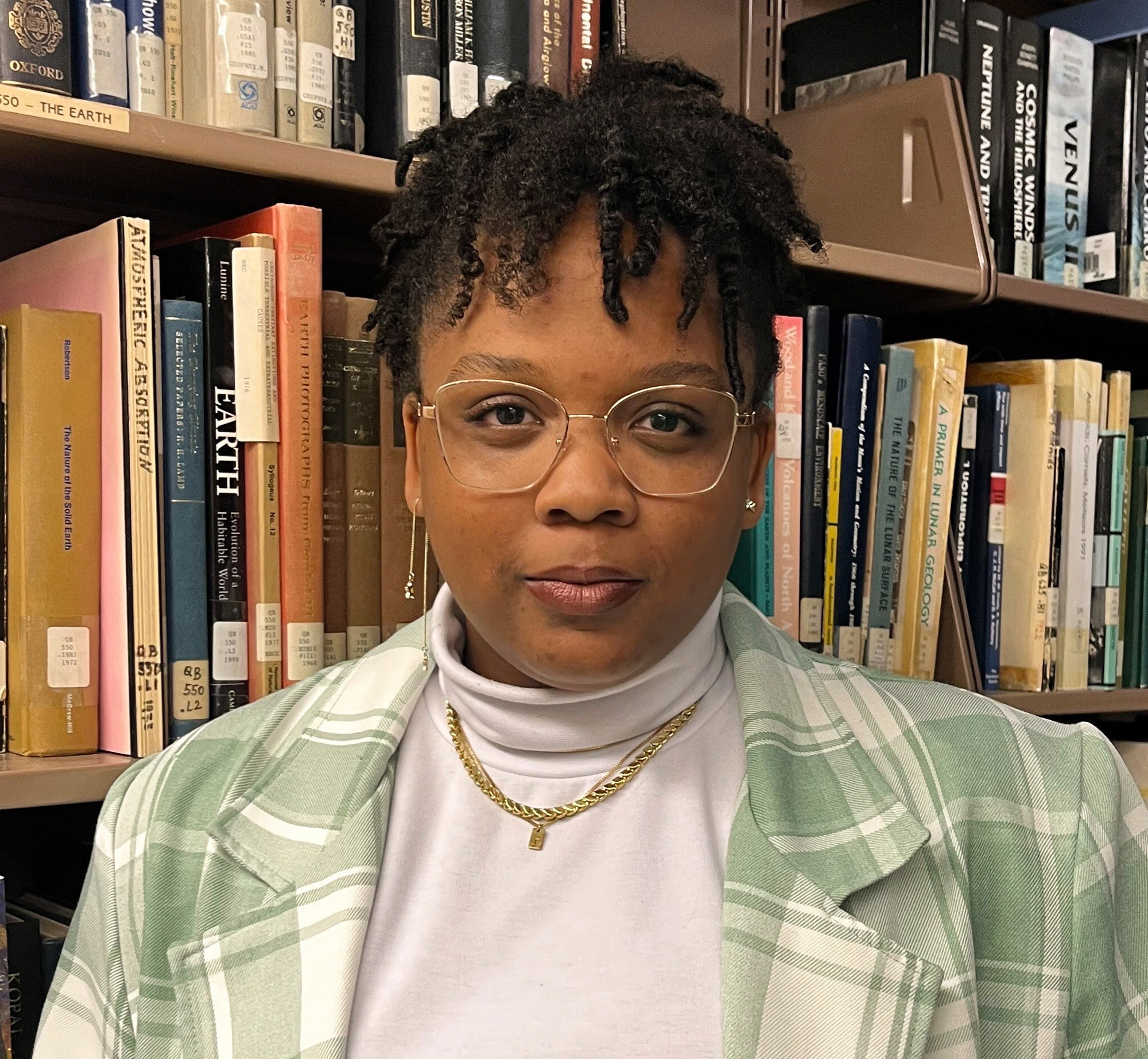 young woman in library