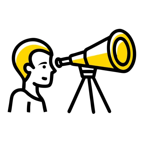 Drawing of a person looking into a telescope