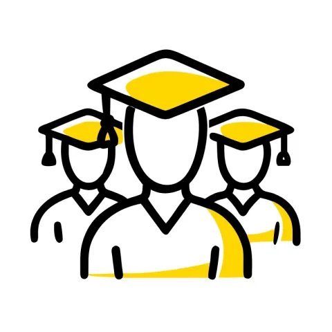 Drawing of graduates with caps on