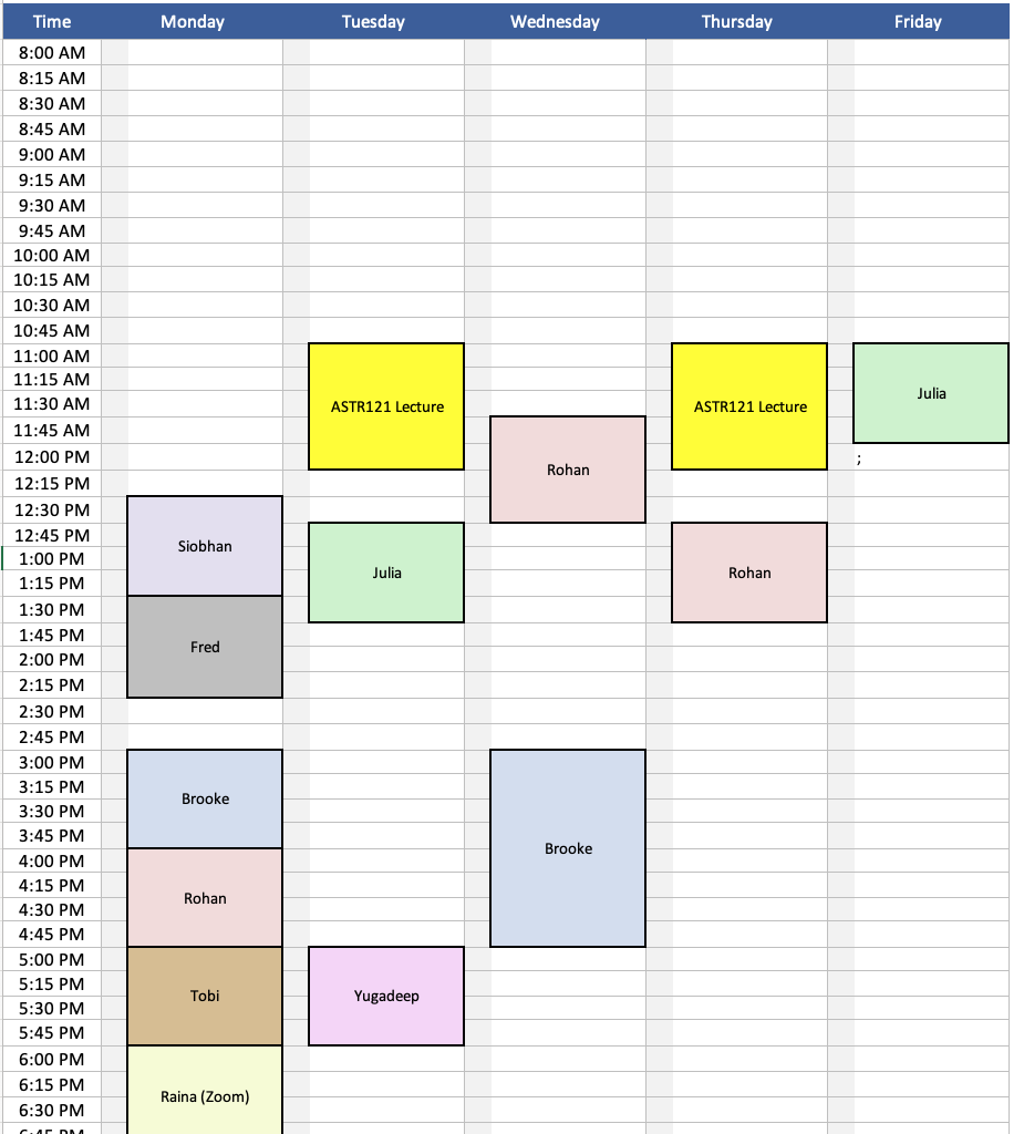 Spring 2023 Tutoring Schedule