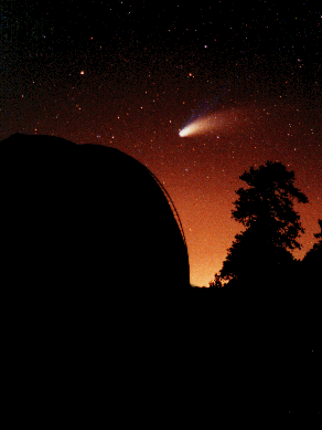 Comet Hale-Bopp over 72-inch telescope dome at Lowell Observatory