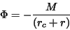 \begin{displaymath}
M(r) = M { r^2 \over {(r+r_c)}^2 }
\end{displaymath}